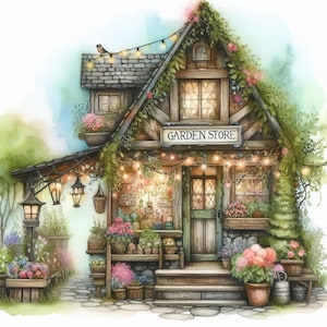 Garden Store 10 archivos JPG de acuarela de alta resolución para diario basura, álbumes de recortes, creación de tarjetas, kit de descarga digital, fantasía, caprichoso