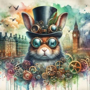Steampunk Rabbit 10 High Res Watercolor Jpgs Junk Journaling, Card ...