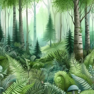 Fern Forest 10 高解像度水彩 JPG ジャンクジャーナル、スクラップブック、カード作成、ウェブサイト、デジタルダウンロード、ファンタジー、気まぐれ