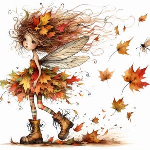 Skurrile Herbstfee Kunst 10 hochauflösende JPGs in Aquarellfarben für Junk Journaling, Scrapbooking, Kartenherstellung, Digital Download Kit, Fantasy, Skurril