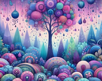 Purple Forest on a Rainy Day: Clip Art 10 High Res Watercolor JPGs for Junk Journaling, Whimsical, Card Making, Digital Art, Fantasy