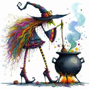 Quirky Cauldron: Clip Art, 10 High Res Watercolor JPGs ,Junk Journaling, Halloween, Card Making, Digital Art, Fantasy, Whimsical