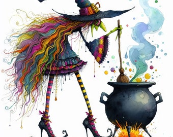 Quirky Cauldron: Clip Art, 10 High Res Watercolor JPGs ,Junk Journaling, Halloween, Card Making, Digital Art, Fantasy, Whimsical