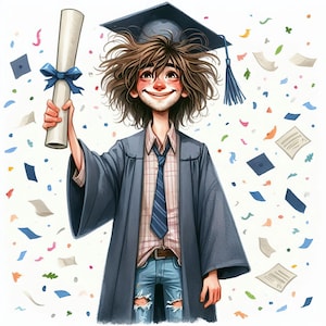 Schrullig Junge graduiert 10 hochauflösende Aquarell JPGs Junk Journaling, Scrapbooking, Kartenherstellung, Websites, Digital Download, Fantasy, Skurril