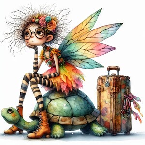 Schrullige Schildkröte-Fahrt Art 10 hochauflösende JPGs in Aquarell Farben Junk-Journaling, Scrapbooking, Kartenherstellung, Digital Download Kit, Fantasy, Skurril