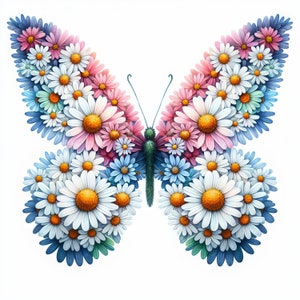 Daisy Butterfly Clip Art Kit 10 fichiers JPG aquarelle haute résolution pour la journalisation indésirable, scrapbooking, travaux manuels, téléchargement numérique