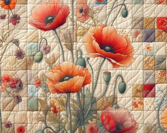 Poppy Quilt: 10 High Res Watercolor JPGs, Junk Journaling, Scrapbook, Crafts, Digital Art, Card Making, Sublimation