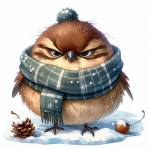 Pássaros mal-humorados no inverno Clip Art 10 JPGs em aquarela de alta resolução Diário de lixo Scrapbooking Criação de cartões Download digital Pássaro peculiar, caprichoso