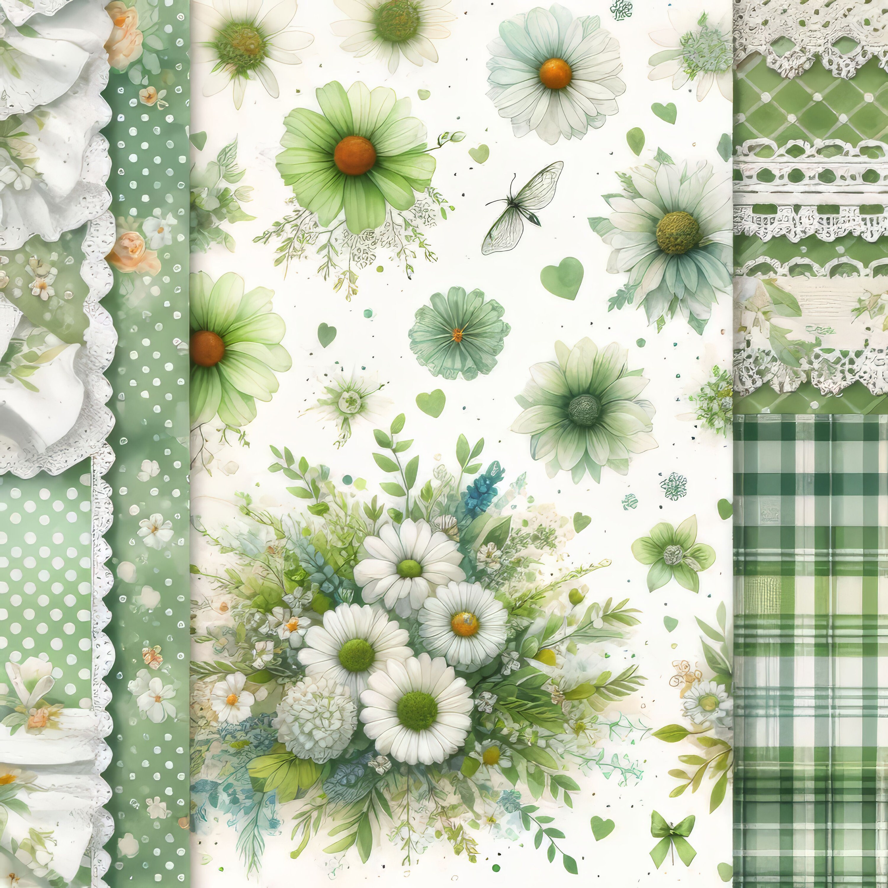 Green Calico Paper: Clip Art Bundle 10 High Res Watercolor Jpgs for ...