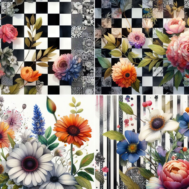 Checkered Collage: Clip Art, 10 High Res Watercolor Jpgs, Junk ...