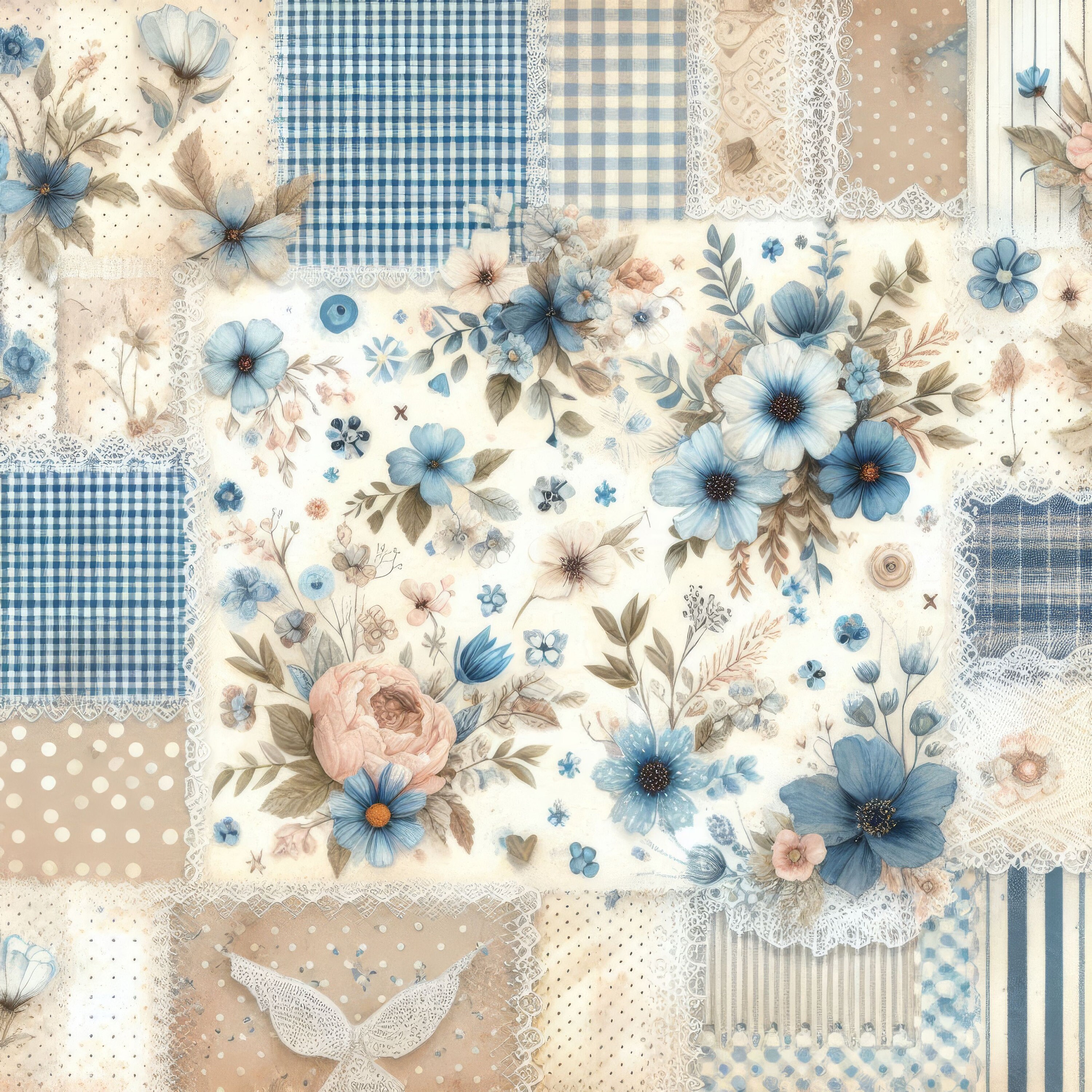 Blue Calico Paper Clip Art Bundle 10 High Res Watercolor Jpgs for Junk ...