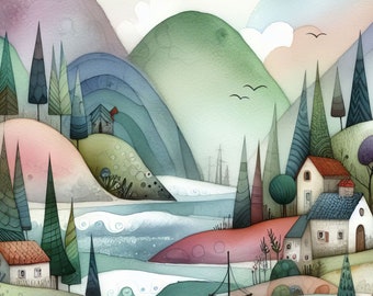 Paesaggio marino stravagante: 10 JPG ad alta risoluzione ad acquerello, Junk Journaling, Scrapbooking, Artigianato, Arte digitale, Fantasy, Oceano, Navi