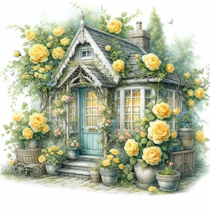 Rose jaune cottage clipart 10 haute résolution JPG aquarelles, journalisation indésirable, scrapbooking, fabrication de cartes, téléchargement numérique, fantastique, fantaisiste