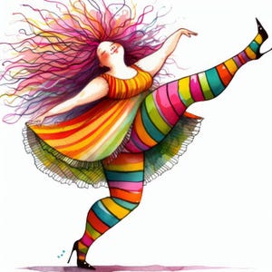Quirky Curvy Dancer 10 JPG ad alta risoluzione in acquerello Junk Journaling, creazione di biglietti, kit di download digitale, fantasy, stravagante