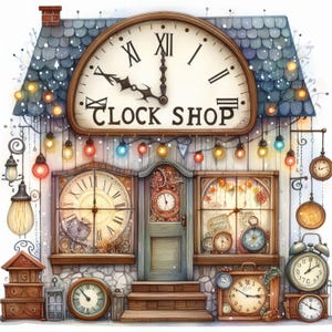 Clock Shop: Clip Art, 10 High Res Watercolor Jpgs, Junk Journaling ...