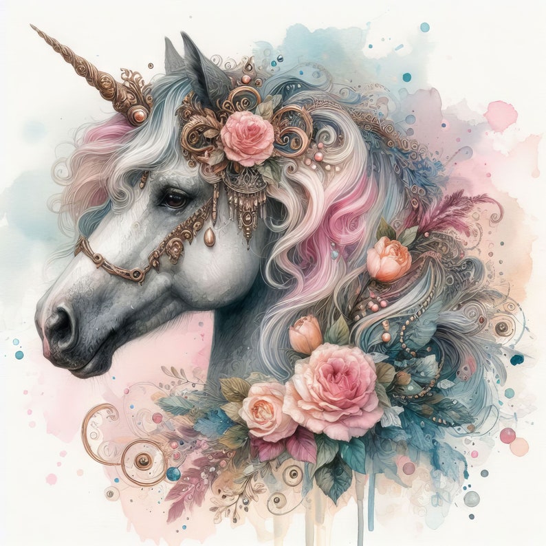 Fantasy Unicorn Clip Art Bundle 10 High Res Watercolor Jpgs for Junk ...