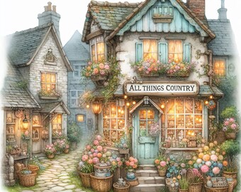 All Things Country: Clip Art, 10 High Res Watercolor JPGs, Junk Journaling, Scrapbooking, Card Making, Digital Art, Whimsical, Fantasy