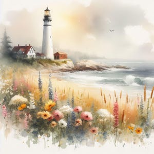 Summer Lighthouse 10 fichiers JPG aquarelle haute résolution, journal indésirable, scrapbooking, fabrication de cartes, téléchargement numérique, fantaisiste, fantastique, clipart