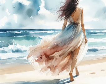 Solitary Beach Walk Clip Art Bundle 10 High Res Watercolor JPGs for Junk Journaling, Scrapbooking, Card Making, Digital Art