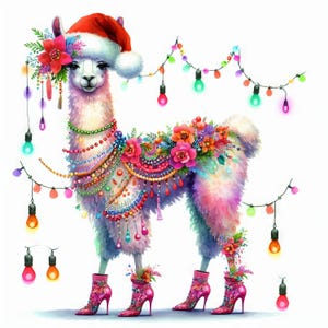 Eigenzinnige kerst lama illustraties 10 high-res aquarel JPGs ongewenste journaling scrapbooking kaarten maken digitale download Kit fantasie grillig