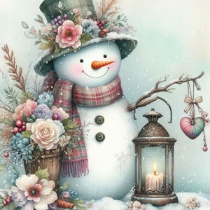 Lot de 10 cliparts shabby chic bonhomme de neige aquarelle haute résolution pour la journalisation indésirable, scrapbooking, travaux manuels, téléchargement numérique, fantastique, fantaisiste