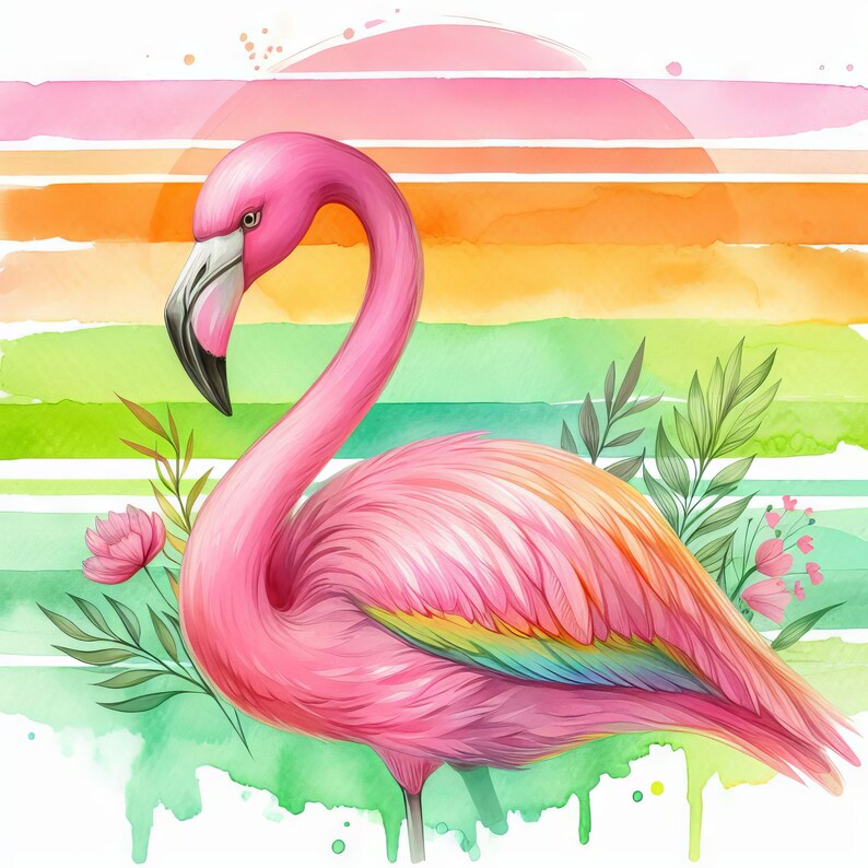 Miami Flamingo: Clip Art 10 High Res Watercolor JPGs for Junk Journaling, Scrapbooking, Card Making, Digital Art image 7