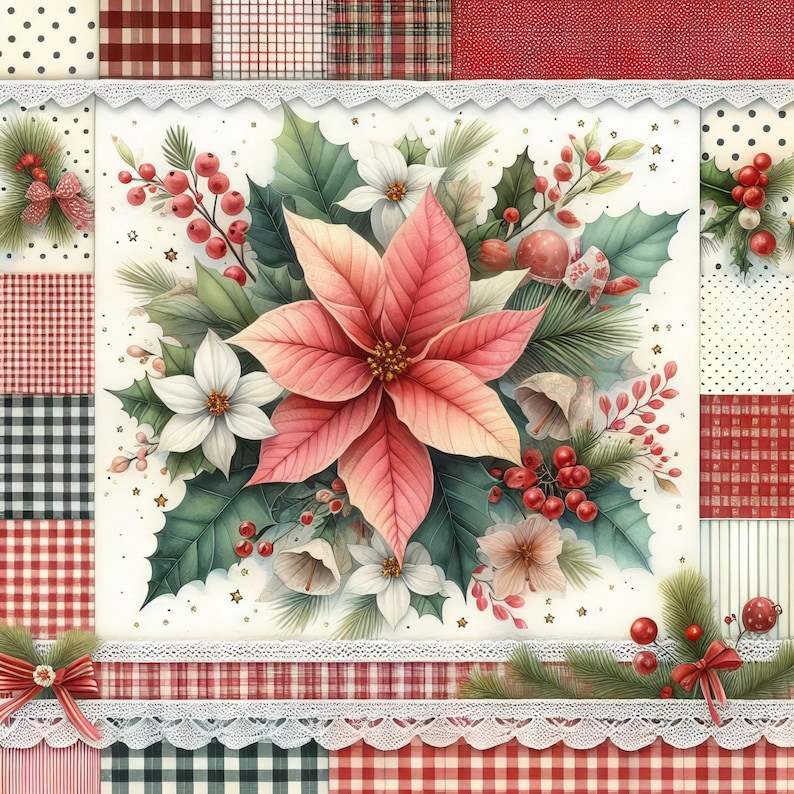 Calico Christmas Poinsettia Paper 10 High Res Watercolor Jpgs Junk