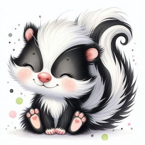 Paquete de imágenes prediseñadas de zorrillos apestosos y adorables: 10 archivos JPG de acuarela de alta resolución para diarios basura, álbumes de recortes, manualidades, descargas digitales y animales.