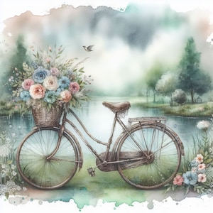 Pacchetto ClipArt per biciclette estive 10 JPG ad alta risoluzione ad acquerello per Junk Journaling, Scrapbooking, Creazione di cartoline, Kit di download digitale