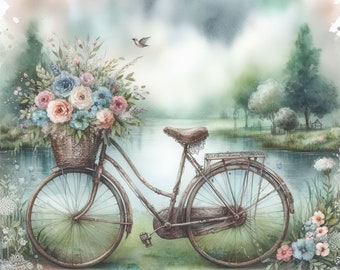 Lot de 10 images clipart vélo d'été haute résolution JPG aquarelles haute résolution pour journal indésirable, scrapbooking, fabrication de cartes, kit de téléchargement numérique