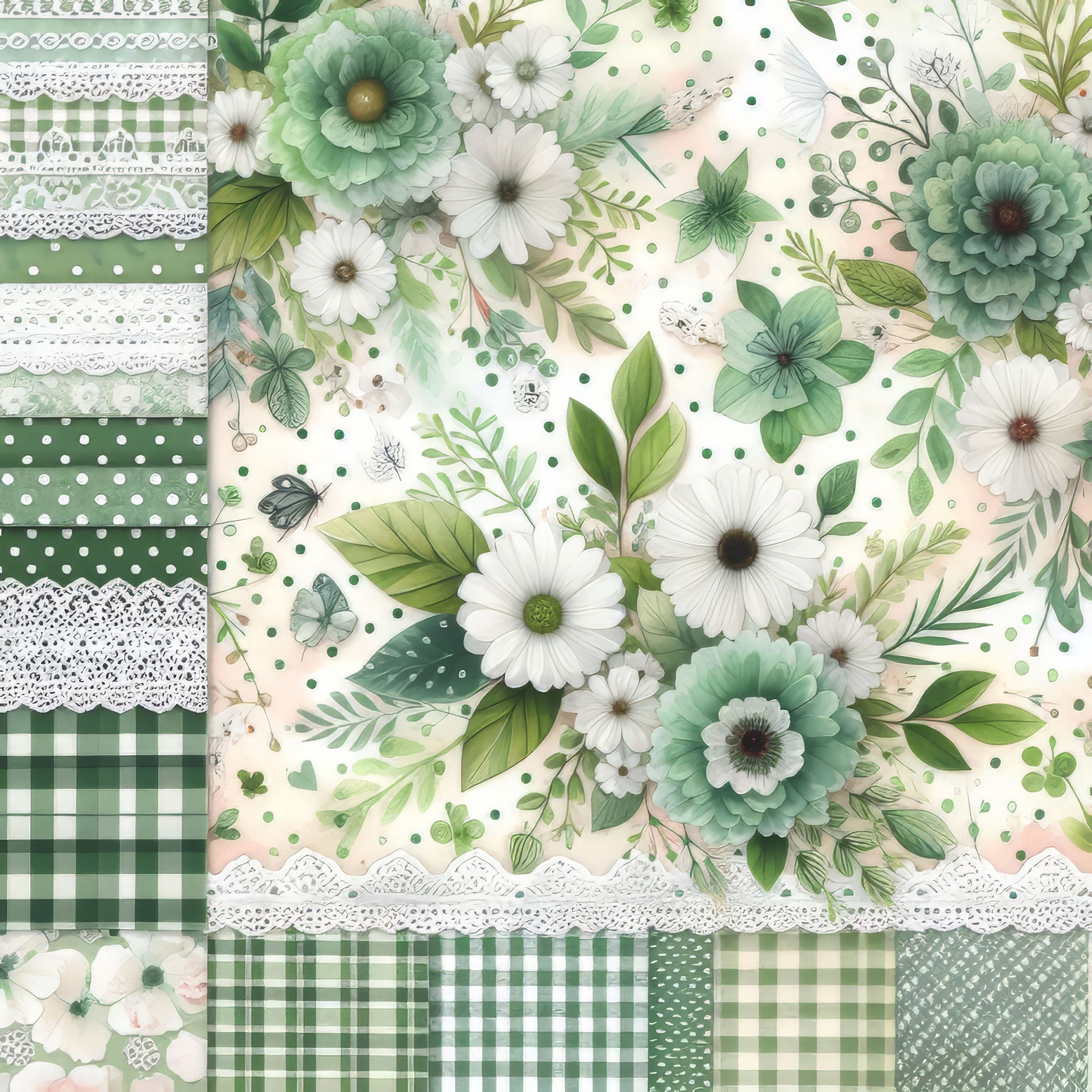 Green Calico Paper: Clip Art Bundle 10 High Res Watercolor Jpgs for ...