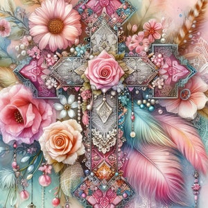 Boho Cross Clip Art Bundle 10 JPG de acuarela de alta resolución para diario basura, álbum de recortes, manualidades, descarga digital