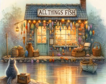 All Things Fish: Clip Art, 10 High Res Watercolor JPGs, Junk Journaling, Scrapbooking, Card Making, Digital Art, Whimsical, Fantasy