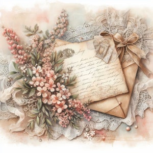 Cartas atesoradas Clip Art 10 JPG de acuarela de alta resolución para diario basura, scrapbooking, fabricación de tarjetas, kit de descarga digital