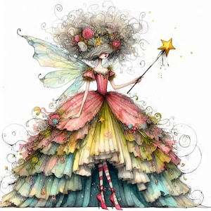 Fada Madrinha Excêntrica: 10 JPGs em Aquarela de Alta Resolução para Diários de Lixo, Criação de Cartões para Scrapbooking, Kit de Download Digital, Fantasia, Caprichoso
