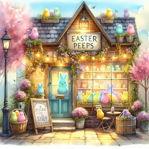 Pâques Peeps Shop 10 fichiers JPG aquarelle haute résolution Journalisation indésirable, scrapbooking, fabrication de cartes, téléchargement numérique, fantastique, fantaisiste
