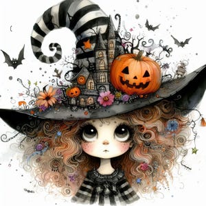 Clip art original chapeau de sorcière 10 fichiers JPG aquarelle haute résolution pour la journalisation indésirable, scrapbooking, fabrication de cartes, téléchargement numérique, fantastique, Halloween