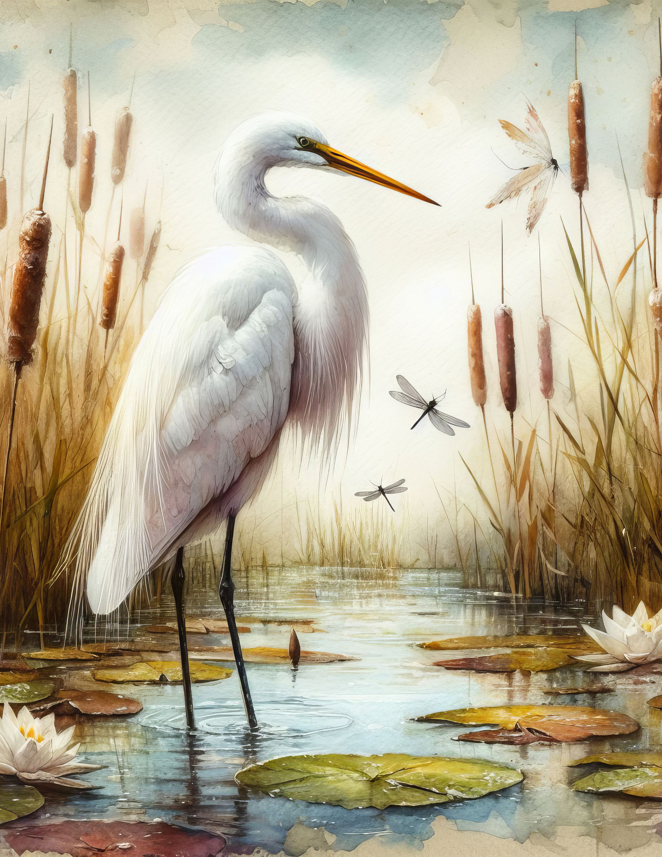 White Egret Clipart Bundle 10 High Res Watercolor JPGs for Junk Journaling, Scrapbook, Crafts, Digital Download