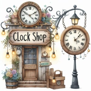 Clock Shop: Clip Art, 10 High Res Watercolor Jpgs, Junk Journaling ...