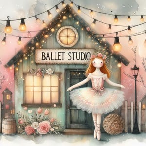Ballet Studio 10 JPG aquarelle haute résolution Journalisation indésirable, scrapbooking, fabrication de cartes, kit de téléchargement numérique, fantastique, fantaisiste