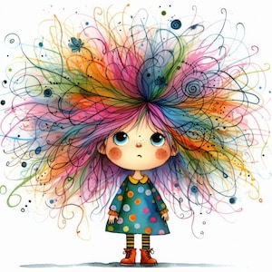 Petite fille aux cheveux éreintés, clipart 10 fichiers JPG aquarelle haute résolution, journalisation indésirable, scrapbooking, fabrication de cartes, téléchargement numérique, fantaisiste