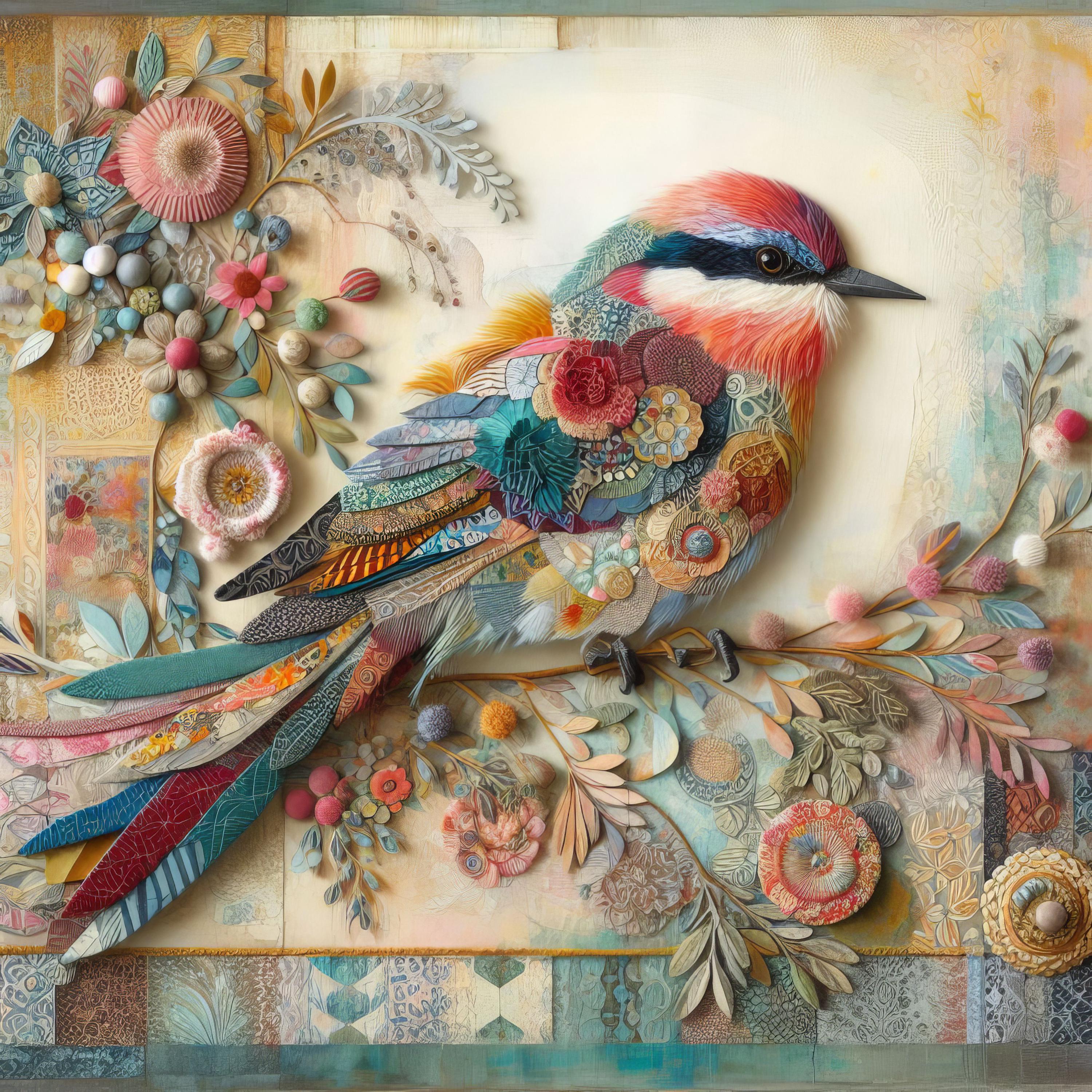 ボヘミアンファブリックバード：高解像度水彩画JPEG10枚デジタル