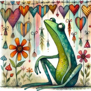 Amoureux des grenouilles Clip Art 10 haute résolution aquarelle JPGs, journalisation indésirable, fabrication de cartes, téléchargement numérique, fantaisie lunatique de la Saint-Valentin