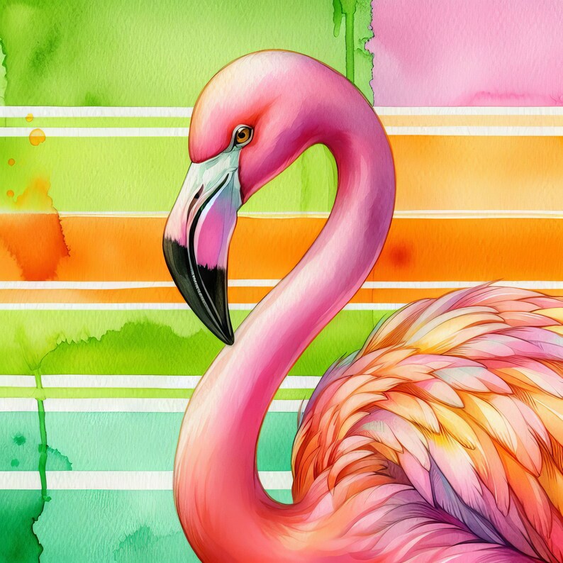 Miami Flamingo: Clip Art 10 High Res Watercolor JPGs for Junk Journaling, Scrapbooking, Card Making, Digital Art image 4