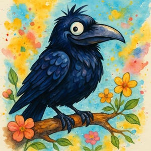 Cute Raven 10 High Res Watercolor JPGs  Junk Journaling, Card Making, Digital Download, Halloween, Fantasy, Digital Art