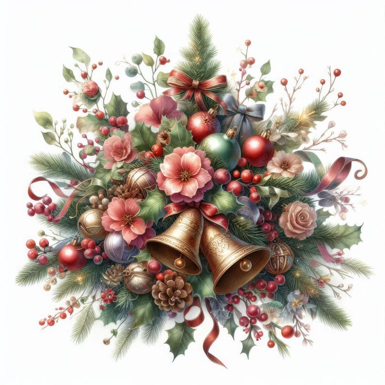 Christmas Cluster Art 10 High Res Watercolor Jpgs Junk Journaling