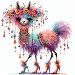 Lama fantaisie original Clip Art 10 fichiers JPG aquarelle haute résolution pour la journalisation indésirable Scrapbooking Carterie Kit de téléchargement numérique Fantasy lunatique