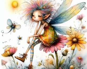 Quirky Fairy #2 Clip Art 10 High Res Watercolor JPGs for Junk Journaling, Scrapbooking, Card Making, Digital Download, Fantasy, Whimsical