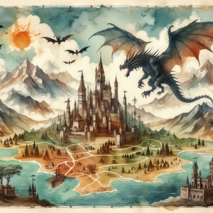 Fantasy Maps Clip Art Bundle 10 hochauflösende JPGs in Aquarell Farben für Junk Journaling, Scrapbooking, Kartenherstellung, digitaler Download, magisch