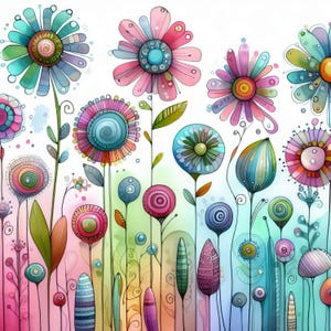 Flores silvestres: 10 archivos JPG de acuarela de alta resolución. Diario basura, creación de tarjetas, descarga digital, caprichoso, fantasía, arte digital.
